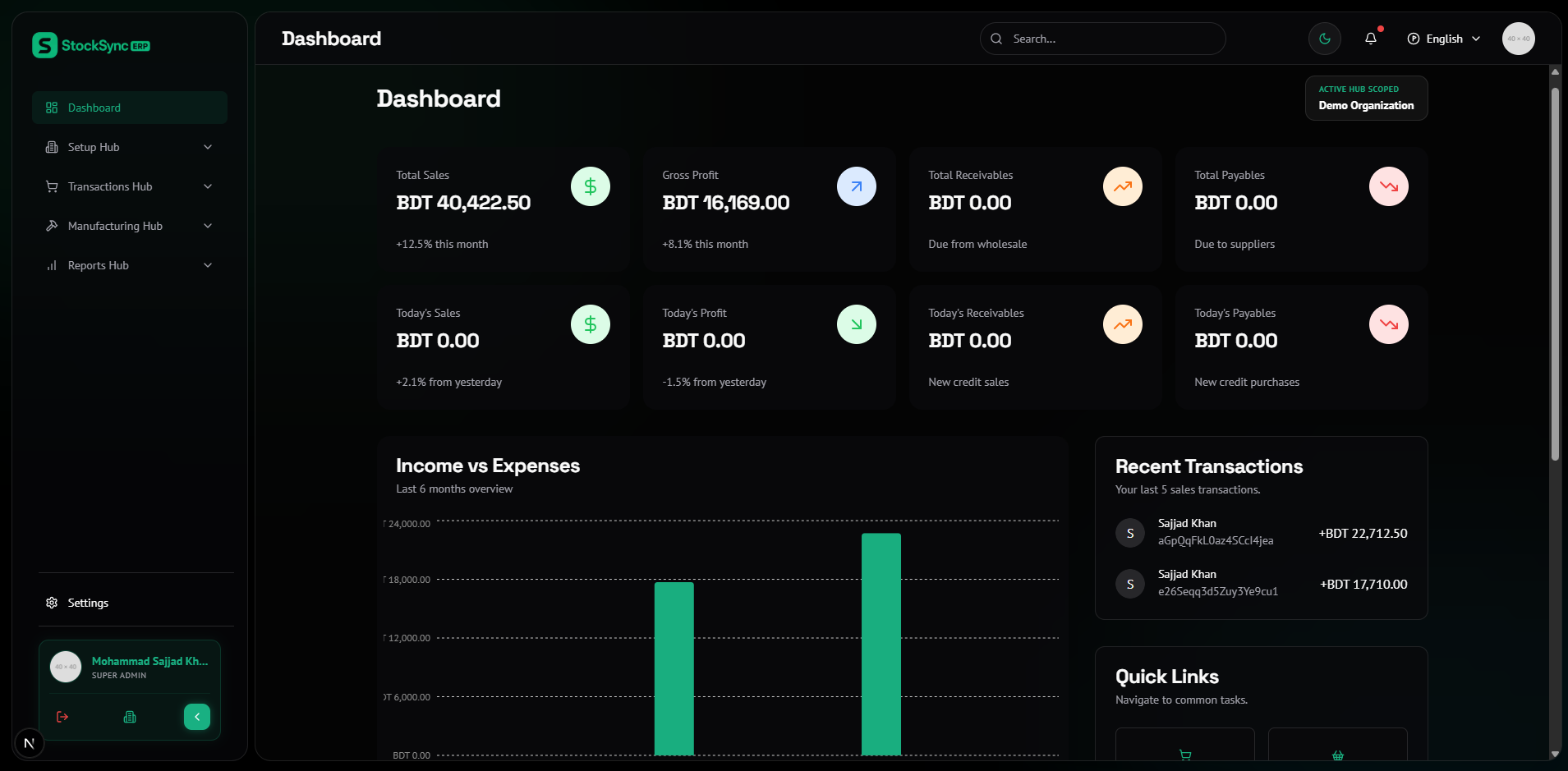 Sales Dashboard - ERP software dashboard Bangladesh
